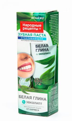 Зубная паста НАРОДНЫЕ РЕЦЕПТЫ ОТБЕЛИВАЮЩАЯ АНТИБАКТЕРИАЛЬНАЯ